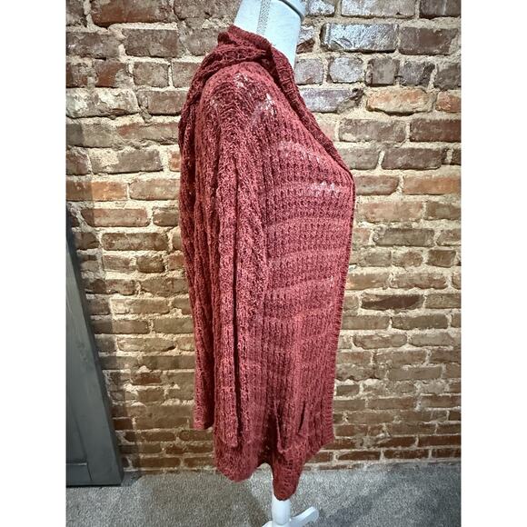 FREE PEOPLE SWEATER Sz M OPEN KNIT CARDIGAN RUM RAISIN Boho - Picture 3 of 4
